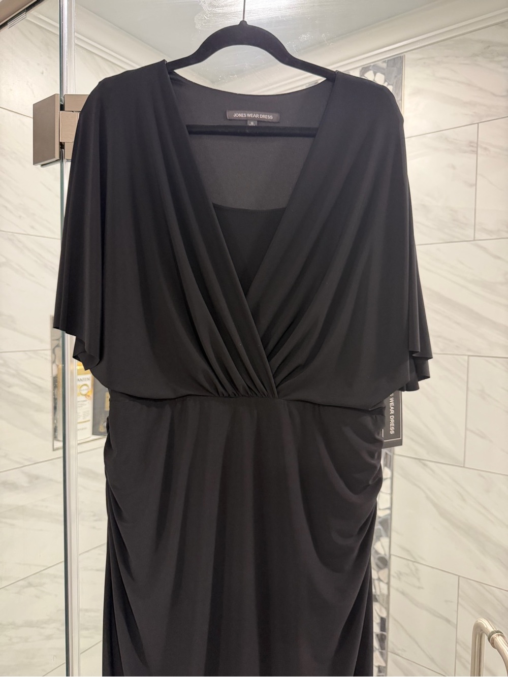 Jones of NY Black Draped V-Neck Women's Dress - NWT Size 16